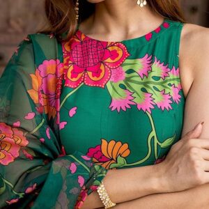 ANNI DESIGNER Women's Cotton Blend Anarkali Printed Kurta with Pant & Dupatta