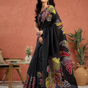 SIRIL Women's Cotton Printed Saree With Unstitched Blouse Piece