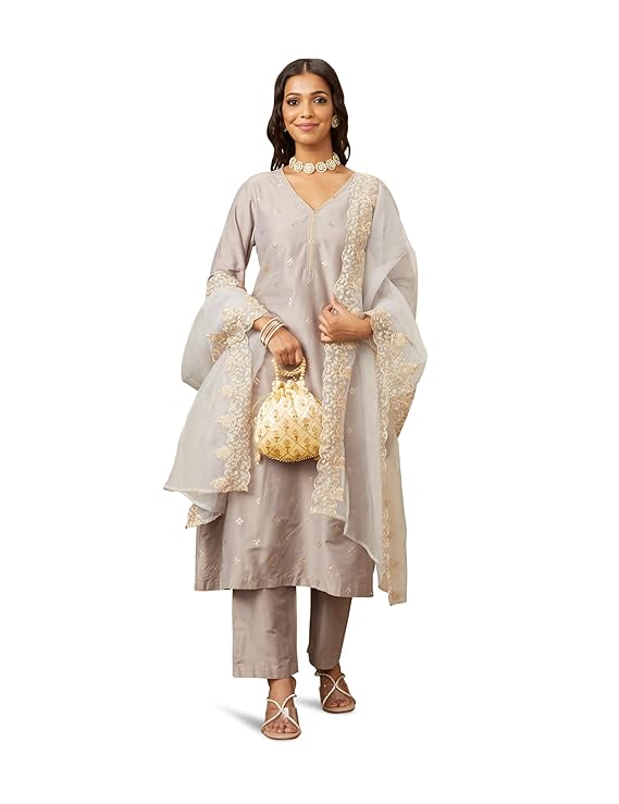 Amazon Brand - Myx Women's Kurta Pant Set with Embroidered Organza Dupatta | Viscose,Rayon | A-line fit - Image 2