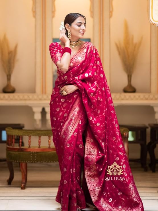 rand: C J Enterprise C J Enterprise Women's Pure Kanjivaram Soft Silk Saree Banarasi Style Sarees For Wedding With Blouse Piece (Pari-165) - Image 4