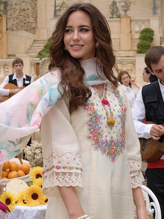 INDO ERA Women's Silk Blend Embroidered A-Line Kurta and Pant with Dupatta Set (Ieout6682) - Image 4